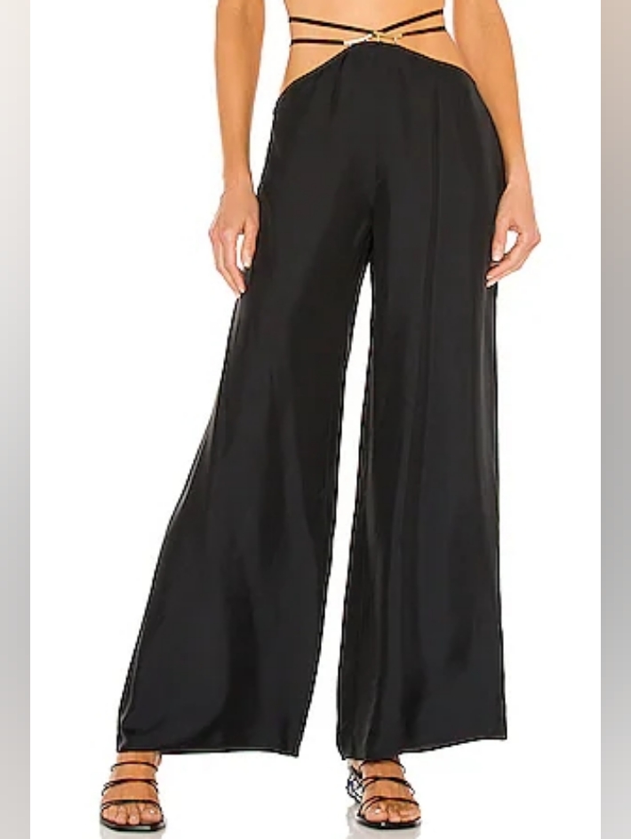 Cult Gaia, M, Black, Wide Leg Black Satin Pants